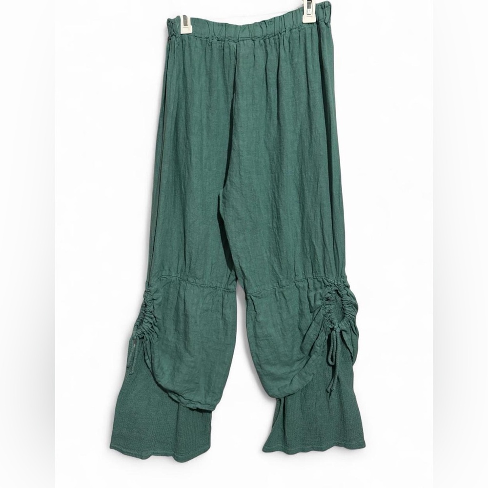 Belle France Lagenlook Linen Pants Teal - Picture 2 of 7